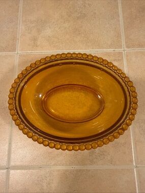 Indiana Glass Amber Beaded Rim Oval Serving Bowl bottom only